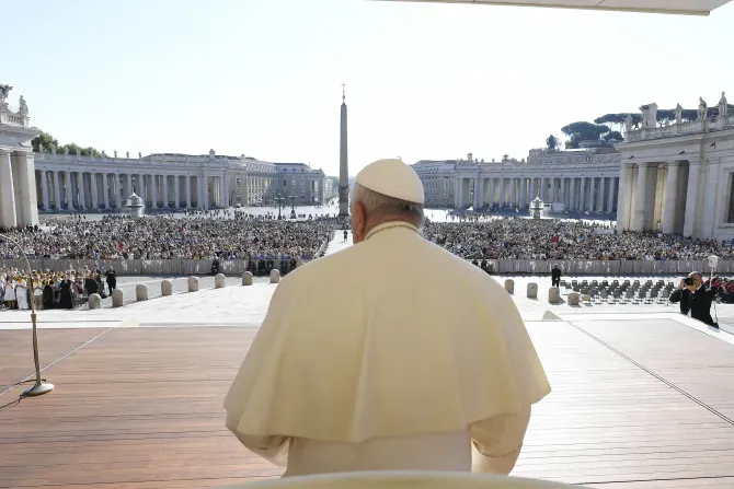 Pope Francis addressed pilgrims and tourists at his first outdoor general audience after the summer on Sept. 6, 2023. | Vatican Media