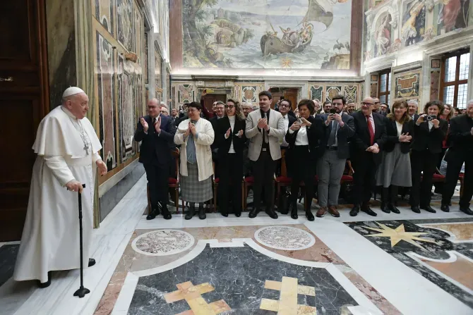 Pope Francis meets with the journalists who cover the Vatican in the Apostolic Palace on Jan. 22, 2024. | Credit: Vatican Media