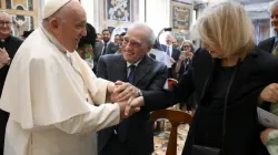 Pope Francis shakes hands with film director Martin Scorsese and his wife Helen Morris. One day after suffering from a fever, Pope Francis resumed his normal activities, including meeting with participants in a conference on “The Global Aesthetics of the Catholic Imagination,” organized by Jesuit magazine “La Civiltà Cattolica” and Georgetown University, in the Apostolic Palace on May 27, 2023. | Vatican Media