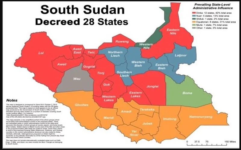 The 28 States of South Sudan decreed by President Salva Kiir in October 2015