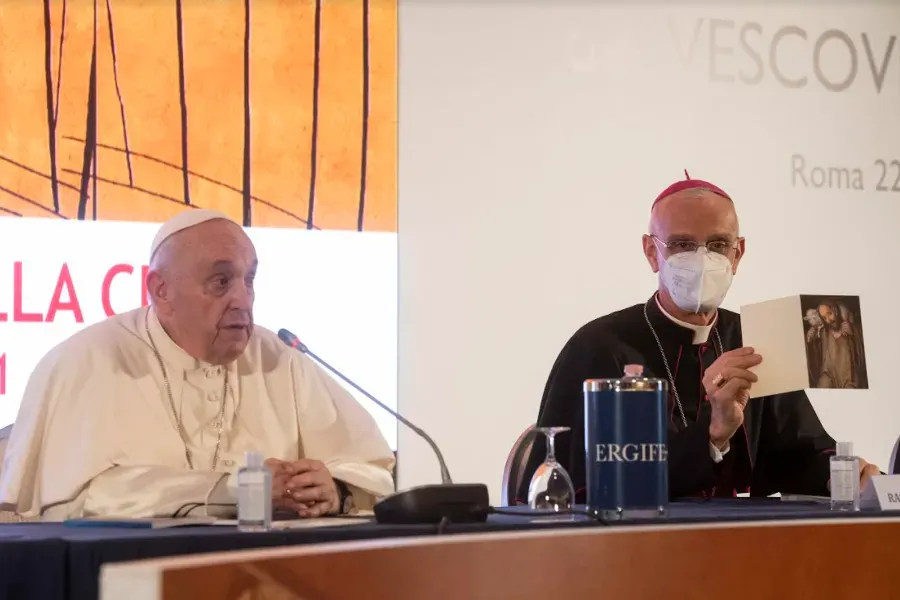 Pope Francis addresses the Italian bishops’ conference in Rome, Nov. 22, 2021. Vatican Media.
