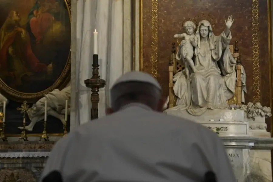 Pope Francis prays the rosary for peace in Rome’s Basilica of St. Mary Major, May 31, 2022. Vatican Media.