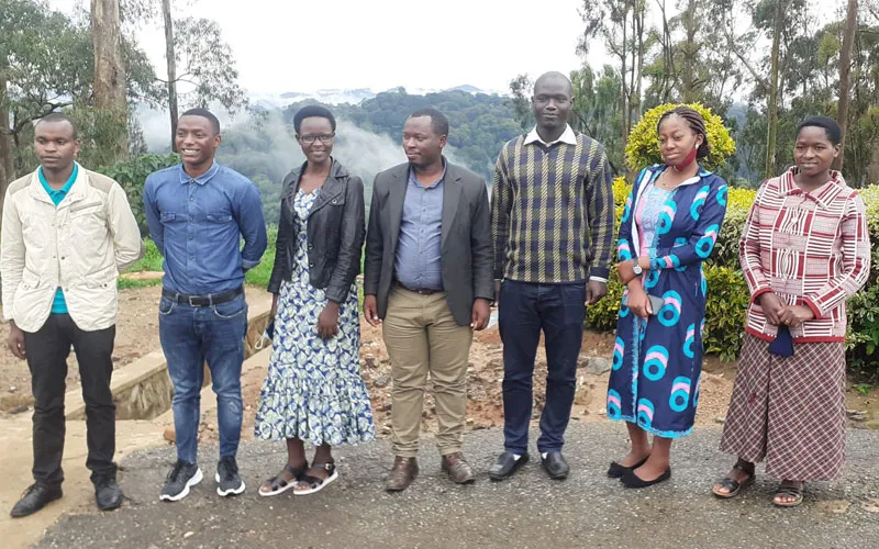 The students who have been selected as Trócaire’s ‘Conservation Champions’. Noel Nizeyimana, Marie Grace Iradukunda, Bernadette Nambajimana, Theogene Nizeyimana , Laurence Uwimana, Nowa Niyonizeye, also pictured in the centre is Ange Imanishimwe, Executive Director of BIOCOOR. Credit: BIOCOOR/Trócaire