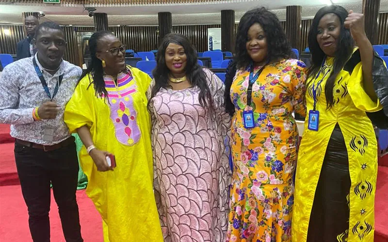 Sierra Leone's Minister for Gender Manty Tarawalli (centre) with campaigners after the GEWE Bill was passed. Credit: Trócaire