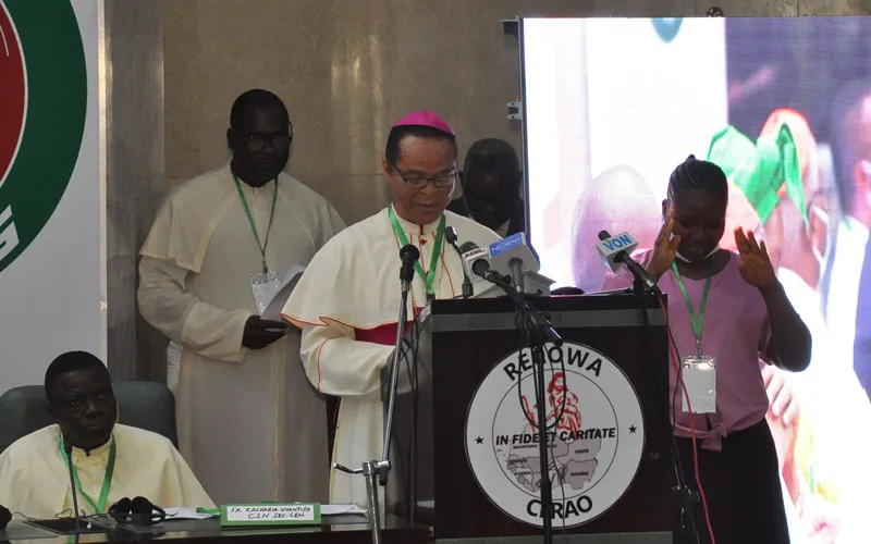 Archbishop-elect Lucius Iwejuru Ugorji addressing participants at the Plenary Assembly of the Regional Episcopal Conference of West Africa (RECOWA) on Tuesday, May 3. Credit: CNS