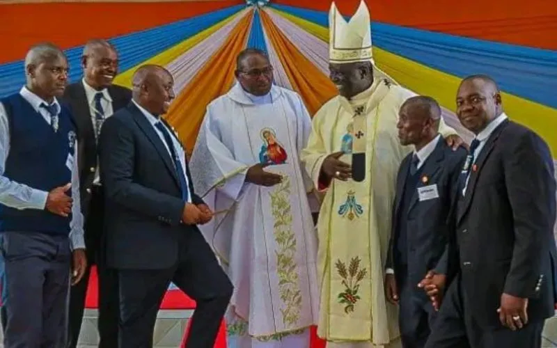 Archbishop Philip Anyolo with some of the members of the Catholic Men Association (CMA) of St. Mary Immaculate Parish, Kumura during the inauguration of the Parish earlier this month. Credit: Nairobi Archdiocese