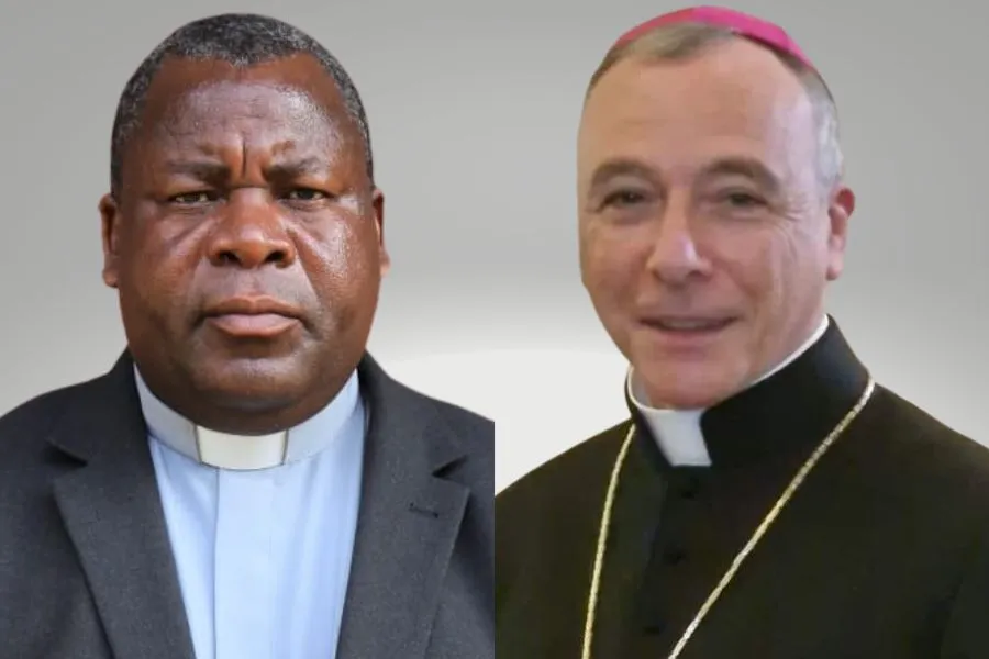 =Mons. Gian Luca Perici (right), appointed Apostolic Nuncio for the Southern African countries of Zambia and Malawi and Mons. Alfred Chaima (left), appointed as Local Ordinary of Zomba Diocese in Malawi. Credit: Courtesy Photo