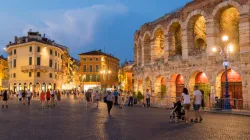 The Verona Arena is illuminated at night on Aug. 3, 2018, in Verona, Italy. The Holy See Press Office on Monday, April 29, 2024, released the pope’s schedule for a one-day trip to the city scheduled for May 18, 2024, on the vigil of Pentecost.  / Credit: Athanasios Gioumpasis/Getty Images