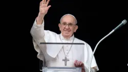 Pope Francis waves during his Angelus address at the Vatican July 25, 2021./ Vatican Media.