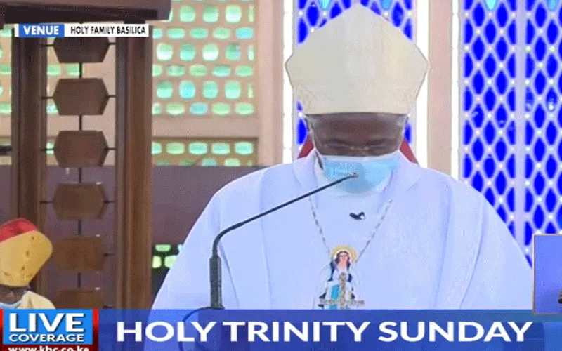 Bishop Norman King’oo Wambua during Mass at Holy Family Basilica Nairobi, Kenya on Holy Trinity Sunday 2020.