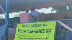 Bishop Matthew Remijio Adam addressing young people at a Thanksgiving Holy Mass to mark the conclusion of the 2022 Youth Conference on Monday, November 21. Credit: Wau Diocese