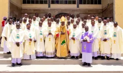 Bishop Stephen Dami Mamza with members of the Clergy of Nigeria’s Catholic Diocese of Yola. Credit: Yola Diocese