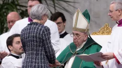 Pope Francis confers the ministry of catechist in St. Peter's Basilica on Jan. 22, 2023. | Daniel Ibanez/CNA
