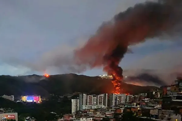 Fires are seen in Caracas, Venezuela after the U.S. launched what President Donald Trump described as a "large scale strike" that included the capture of Venezuelan President Nicolás Maduro, Saturday, Jan. 3, 2025. Credit: STR / Getty