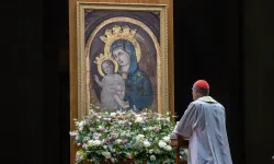 Cardinal Víctor Manuel Fernández, prefect of the Dicastery for the Doctrine of the Faith, prays before an image of the Blessed Virgin Mary and Child during the rosary vigil for Pope Francis at the Vatican on Feb. 28, 2025. / Credit: Daniel Ibáñez/CNA