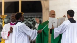 Pope Leo XIV celebrates Mass in St. Peter's Square at the Vatican on October 5, 2025. / Daniel Ibañez