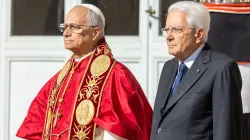 Pope Leo XIV meets Italian President Sergio Mattarella during his first state visit to the country that surrounds Vatican City State on Oct. 14, 2025. / Credit: Daniel Ibanez/CNA
