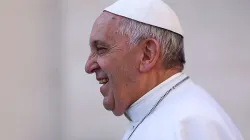 Pope Francis at the general audience on March 18, 2015. Credit: Daniel Ibanez/CNA.