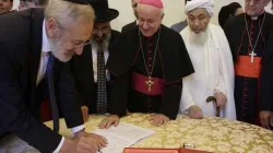 Representatives of the Abrahamic religions sign a declaration on end-of-life issues at the Vatican Oct. 28, 2019. Credit: Vatican Media