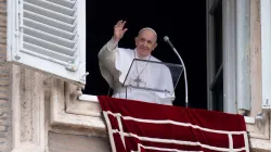 Pope Francis delivers an Angelus address from a window overlooking St. Peter’s Square. Credit: Vatican Media.