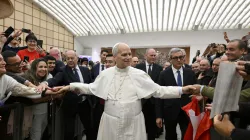 Pope Leo XIV greets pilgrims at his weekly general audience at the Vatican on January 21, 2026.