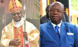 Bishop Abraham Kome (left) and Governor Awa Fonka Augustine (right). Credit: Bafang Diocese