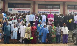 Bishop Sosthène Léopold Bayemi Matjei of the Diocese of Obala with Catholic laity in Cameroon. Credit: NECC