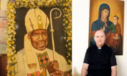 Portrait of Cardinal Otunga (Left), Fr. Marino Gemma, Rector of Resurrection Garden (Right).