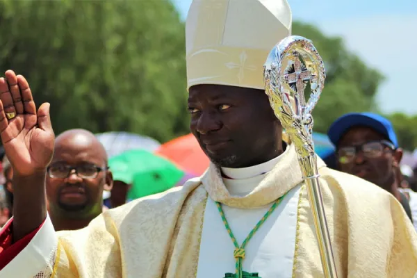 The newly ordained Bishop of South Africa's Aliwal North Diocese, Ugandan-born Bishop Joseph Kizito, blessing the people of God who witnessed his Episcopal ordination at Sauer Park Stadium, Aliwal North on February 15, 2020. / Fr. Paul Tatu/The Southern African Catholic Bishops' Conference (SACBC)