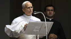 Pope Leo XIV delivers the Angelus address on July 13, 2025 from Liberty Square in Castel Gandolfo, Italy, where he is spending a two-week summer break. / Vatican Media