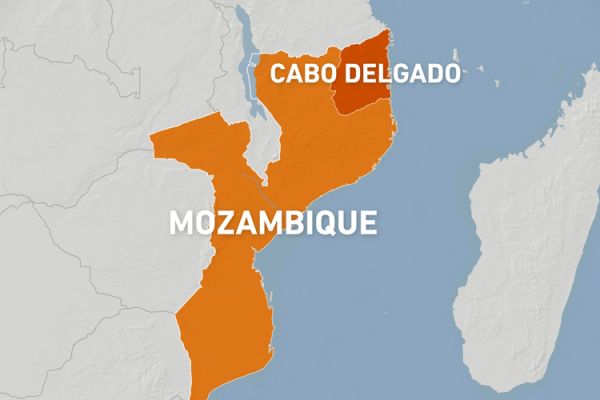 Map showing the troubled region of Cabo Delgado in Mozambique.