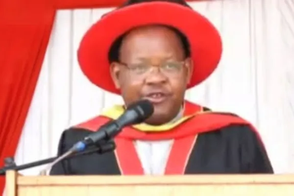 Fr. Patrick Mwania during his installation as Vice Chancellor Designate of Tangaza Univerty College on 21 August 2023. Credit: Screenshots from Capuchin TV Kenya