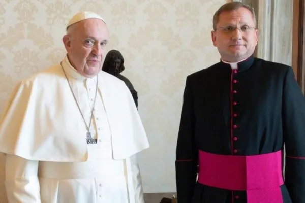 Mons. Janusz Urbańczyk with Pope Francis in Rome. Credit: Vatican Media