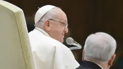 Pope Francis delivers a message at his general audience on Wednesday, Jan. 31, 2024. | Credit: Vatican Media