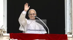 Pope Leo XIV waves to the crowd during his Angelus address on Aug. 24, 2025. / Credit: Vatican Media