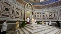 Pope Leo XIV sits in the cathedral of Rome, the Archbasilica of St. John Lateran, a symbol of his authority as bishop of Rome, on May 25, 2025. / Credit: Daniel Ibáñez/EWTN News/Vatican Pool