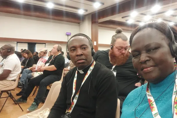 Fr. Cosmas Mwova (left) while attending WYD 2023 International Preparatory Committee meeting in Lisbon, last year. Credit: Fr. Mwova.
