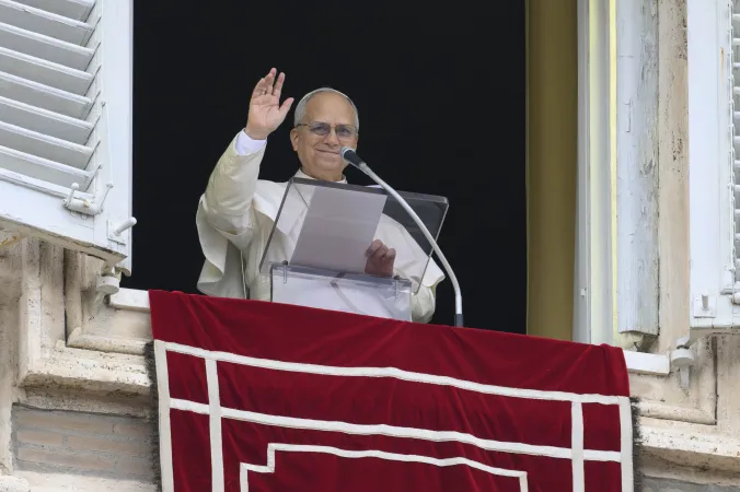 Pope Leo XIV waves to crowds in St. Peter's Square after praying the Angelus on Jan. 18, 2026. | Credit: Vatican Media