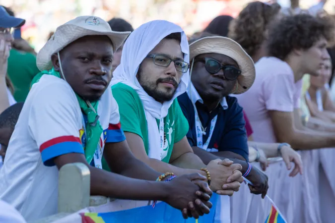 Young men gather for the Jubilee of Youth welcome Mass on July 29, 2025, in St. Peter’s Square at the Vatican.