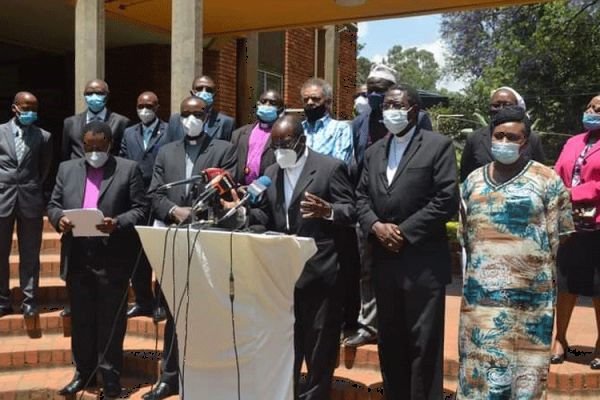 Chairman of Dialogue Reference Group (DRG), Catholic Archbishop Martin Kivuva of the Archdiocese of Mombasa addresses the media during a Friday, October 16 press conference in Nairobi.