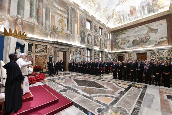 Pope Leo XIV addresses employment consultants on Dec. 18, 2025, at the Vatican. / Credit: Vatican Media