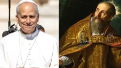 Pope Leo XIV and St. Augustine. / Credit: Daniel Ibáñez/EWTN News and Public Domain