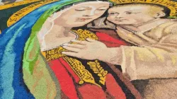 The Via della Conciliazione, the grand avenue leading to St. Peter’s Square in Rome, was transformed this Sunday into a vibrant tapestry of color laid over the asphalt, June 29, 2025. / Credit: Hannah Brockhaus