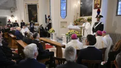 Pope Leo XIV celebrates Mass in the chapel at the Carabinieri station in Castel Gandolfo on July 15, 2025. / Credit: Vatican Media