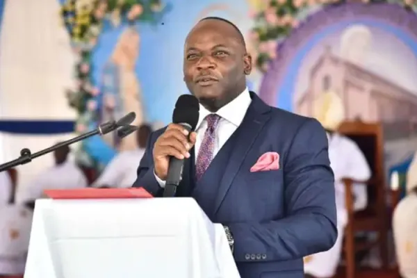 Hon. Mathias Mpuuga, speaking at the 125th anniversary of Our Lady Queen of Virgins Parish of Kampala Archdiocese. Credit: Courtesy Photo