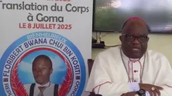 Bishop Willy Ngumbi Ngengele during the 9 June 2025 press conference ahead of the planned beatification of the Servant of God Floribert Bwana Chui Bin Kositi. Credit: Catholic Diocese of Goma