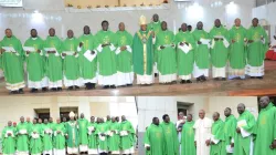 John Cardinal Onaiyekan flanked by the Fourteen Catholic Priests Sent on Mission by the Catholic Church in Nigeria. Credit: ACI Africa