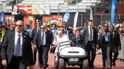 Pope Francis greets the crowd at Sir John Guise Stadium in Port Moresby, Papua New Guinea, Monday, Sept. 9, 2024. / Credit: Daniel Ibáñez/CNA