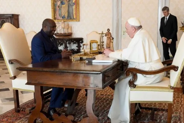 Pope Francis and President, Évariste Ndayishimiye of Burundi during a  meeting at the Apostolic Palace in Vatican City on 27 March 2022. Credit: Vatican Media