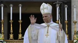 Pope Leo XIV waves to those gathered for Mass on the solemnity of Corpus Christi on Sunday, June 22, 2025, in Rome. / Credit: Vatican Media